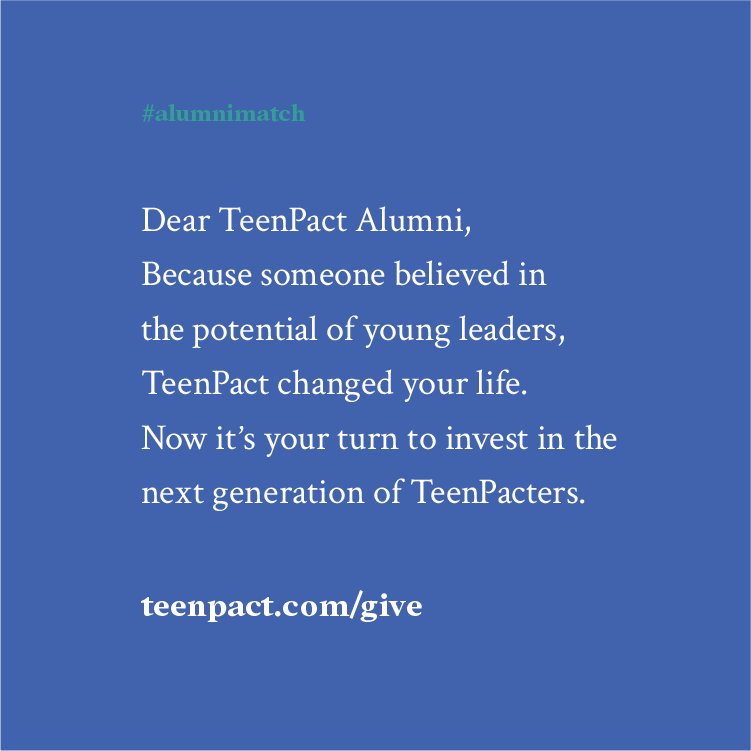 TeenPact's tweet photo. Time is running out to have your donations matched! Will you consider giving back to TeenPact?
.
.
https://t.co/kHzmou9dgh
.
.
#alumnimatch #teenpact25 https://t.co/HDjCVdUQJV
