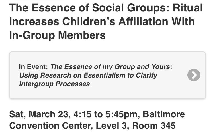 NicoleJWen's tweet photo. I’m also talking about ritual and children’s affiliation with in-group members. Come close out #SRCD19 with us tomorrow!  @CristineLegare @aiyanakoka @MichaelaCaughy @EVOLearnLab #evolearnlab https://t.co/jYtyTI8a6s https://t.co/pC4rMuSdXL