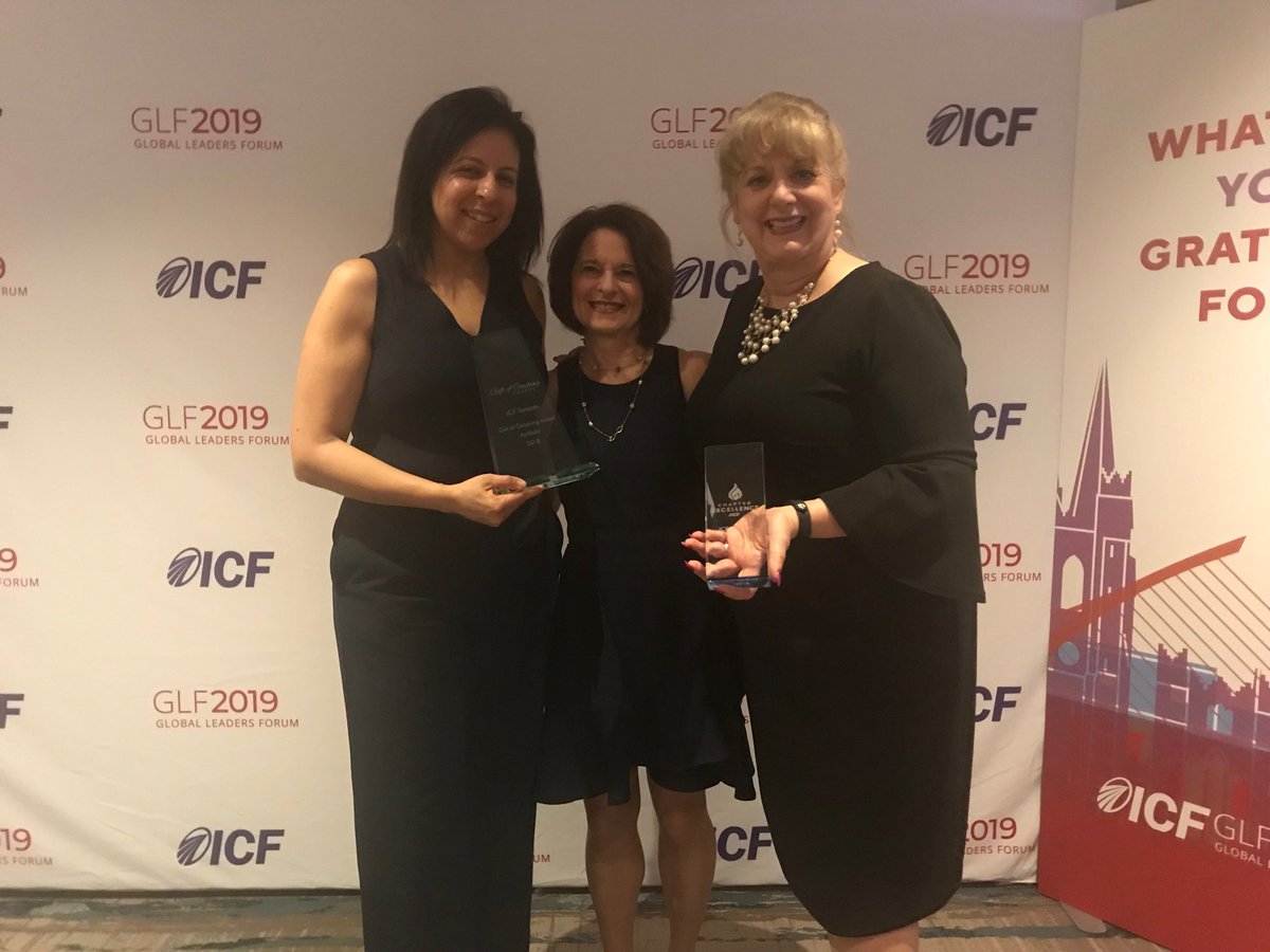 drnancce's tweet photo. ⁦@ICFToronto⁩ ⁦@careercompass7⁩ @icfglf2019
ICF Toronto team is honoured with 2 awards Barb and Meena the Gift of Giving Award and the whole ICF Board Chapter Excellence #icfproud https://t.co/SKEKGVP5lt