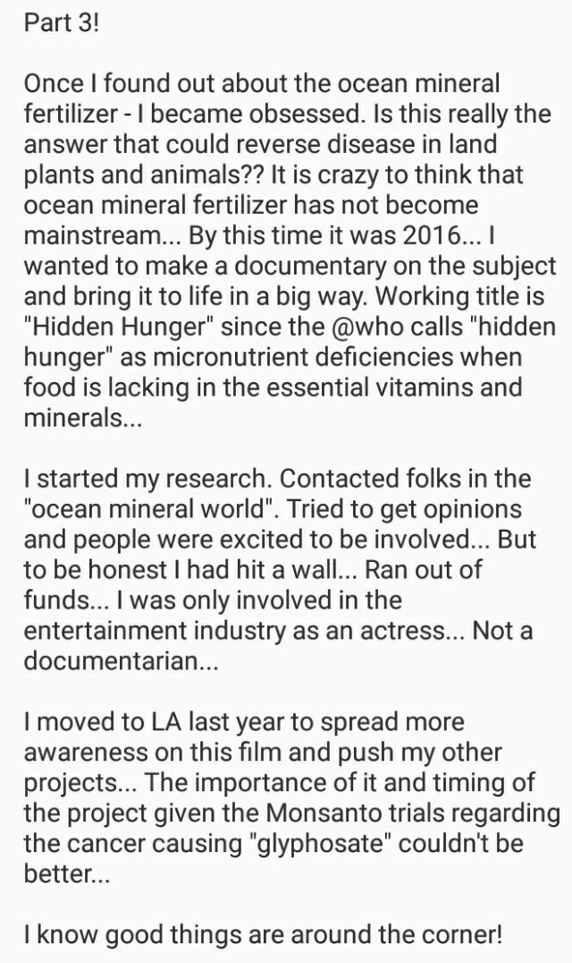 lindsay_aic's tweet photo. Part 3 of my story!!
@HiddenHungerDoc
#documentary #farmers #hiddenhunger #scientists #seaenergyagriculture #oceanminerals #glyphosate #bayer #monsanto #dupont #drmaynardmurray #soilhealth #oceans #nutrientdensefood #helsingjunctionfarms #losangeles #storytelling #minerals https://t.co/8nSoK07ZSQ
