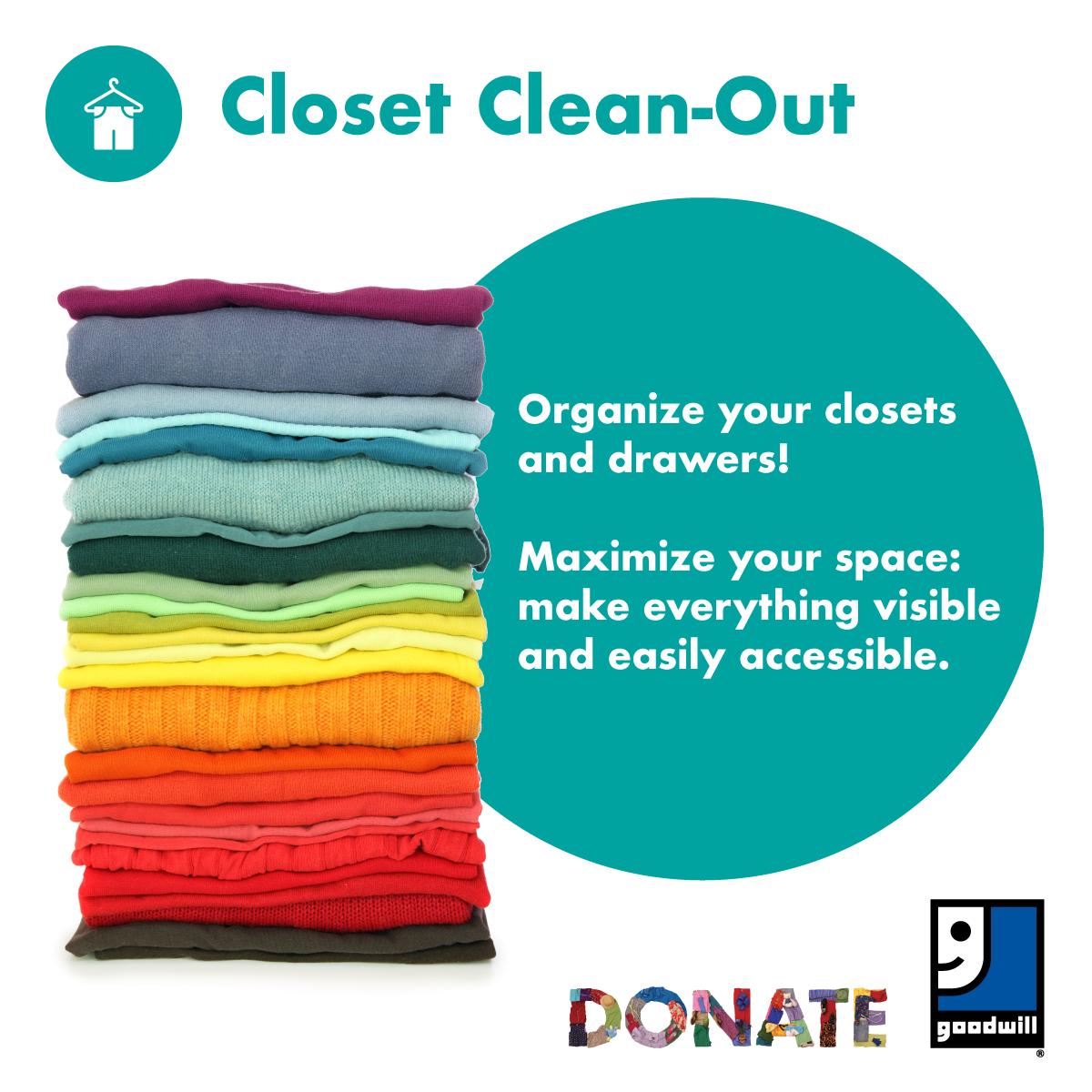 goodwilltulsa's tweet image. #SpringCleaningChallenge Day 2: Closet Clean Out
Go through each item to select what you want to keep and what you want to donate. Then organize like-items in your closet to avoid the Monday morning 'where'd that one blue sweater go?' situation... #declutter #closetcleanout