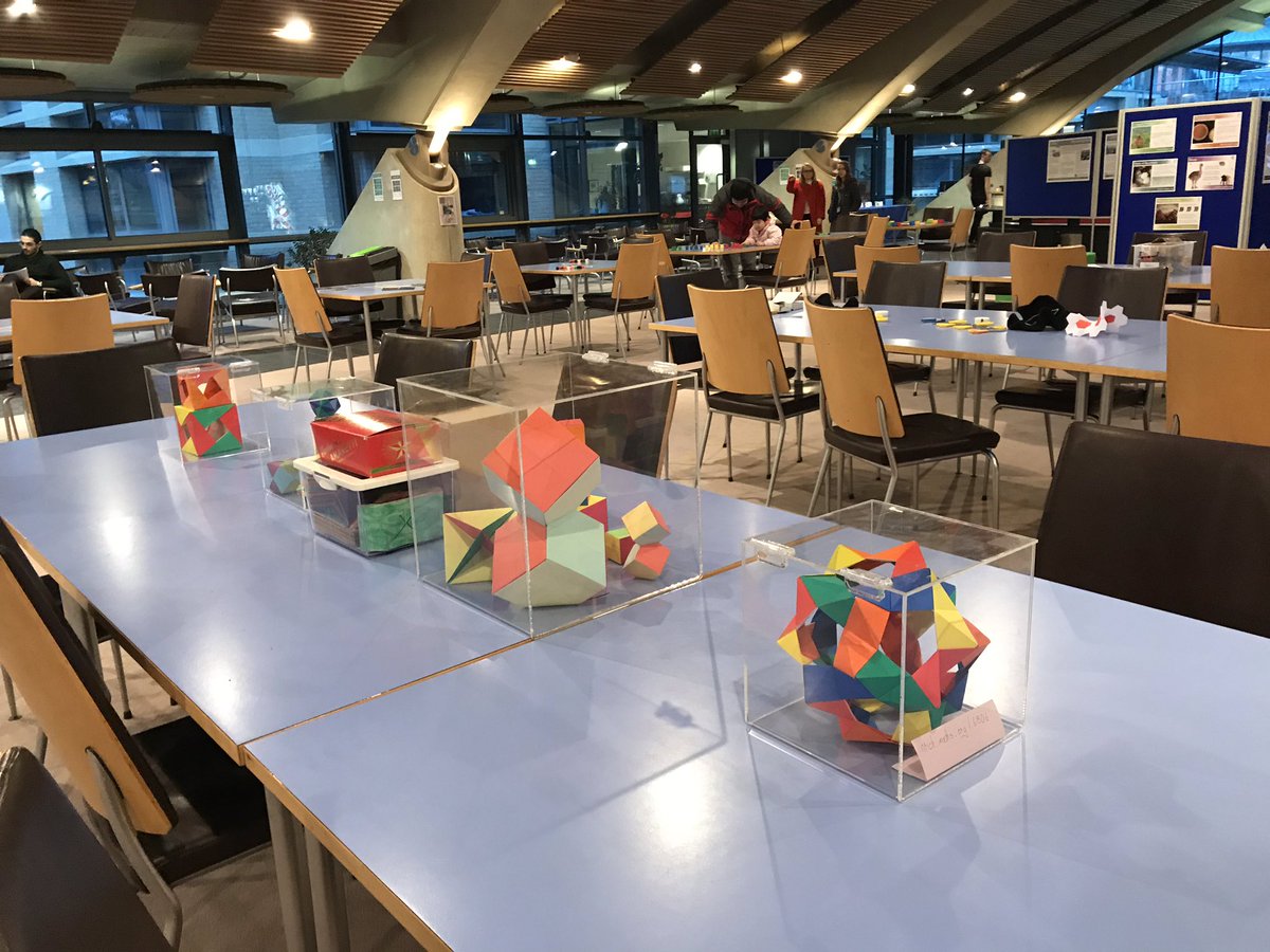 asharpeducator's tweet photo. We’re ready for @Cambridge_Uni’s Science Festival at the Centre for Mathematical Sciences tomorrow! 

Just finished setting up @nrichmaths favourite hands-on activities, iPad inter-actives &amp; @FranMaths’s origami!

Come and visit (for free!) from 12 till 4. @MMPmaths @ajk_44 https://t.co/d4fX03CEhH