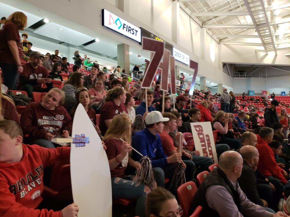 Bionicbombers's tweet photo. Special thanks to the students and teachers that came to support the Bionic Bombers at the qualifying matches today! So thankful for our administration supporting our team and allowing the students to get out of school to watch. #wearebilltown #OMGrobots #destinationdeepspace https://t.co/cBecpZMn0r