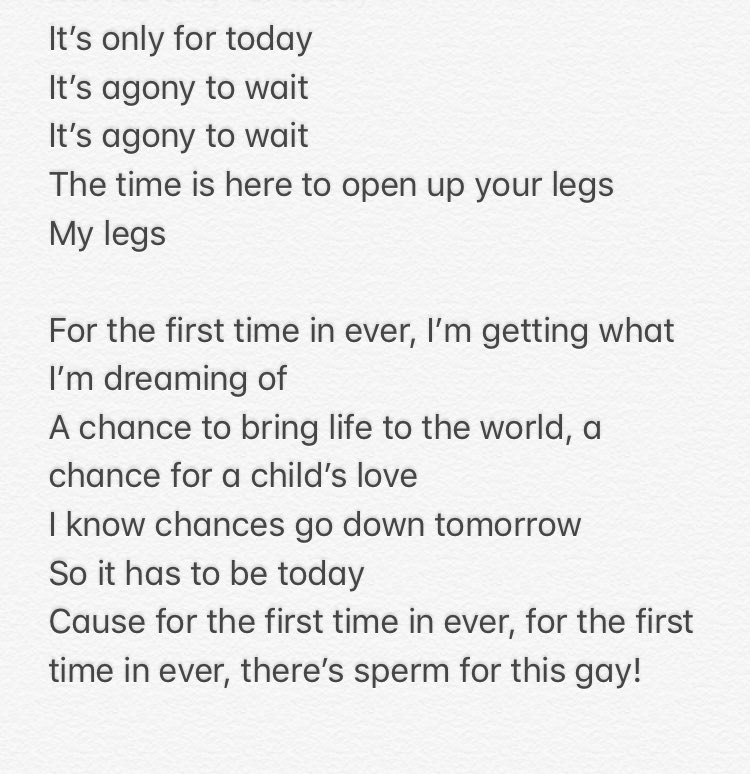 EricaLeeAuthor's tweet photo. Guys.... today on my commute... I did something I’m very proud of..
Allow me to present you with the Ovulation/insemination song to the tune of “For the First Time in Forever” from Frozen.
Brace yourselves. Lots of sperm talk.
#lesbiancouple #homeinsemination #ovulation #lgbt https://t.co/1aDr2k73yW