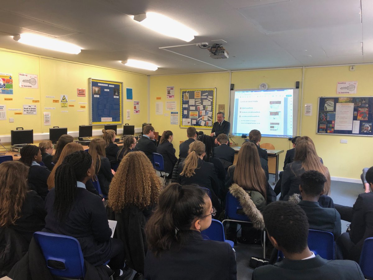 DeanesSchool's tweet photo. Thank you to Alistair Cooke, Baron Lexden, for his presentation on the Role of The House of Lords.  He was very informative and spend almost 2 hours with our Citizenship students, answering questions and debating issues @UKHouseofLords https://t.co/yNqsuLHflQ