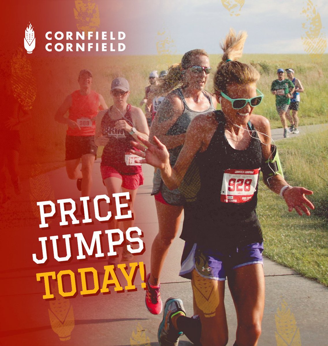 ccornfield10k's tweet photo. Registration for the 2019 Cornfield Cornfield is going quick! The price jumps TODAY at 11:59 pm and the race is over 75% SOLD OUT. Don't miss out on this year's BIGGEST summer celebration on June 15th! https://t.co/eUi4njmMlm https://t.co/keKFHS0LE2