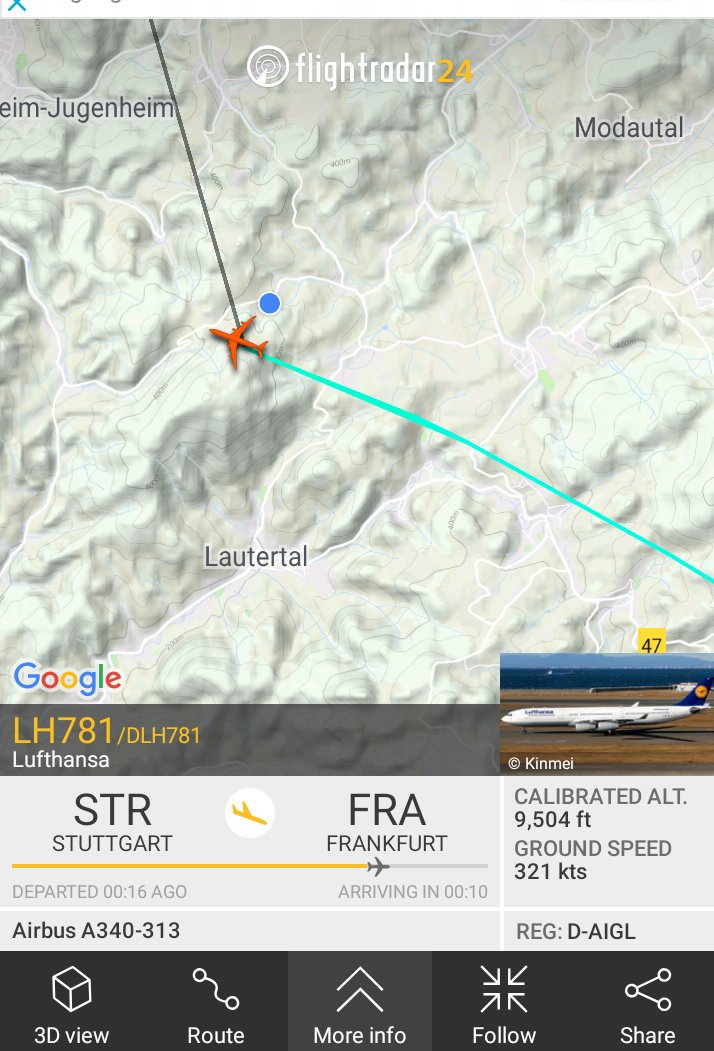 me_too's tweet photo. Can you remember the time without a mobile phone, where one had to guess what plane that was?
These days, with apps like @flightradar24 it's one click and you know all details.
How could we ever live without again?
Flight #LH781 from #Stuttgart to #Frankfurt , an #Airbus https://t.co/TH1qbdHWaj