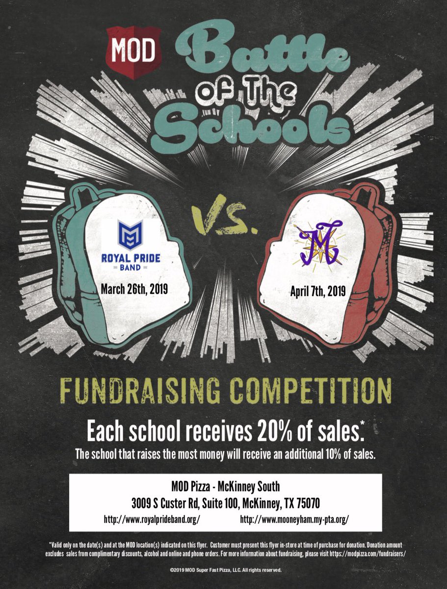 MHSRPBBB's tweet photo. We are so excited about next weeks fundraiser on Tuesday, March 26th. Not only will @MHSRoyalPride earn 20% of all food sales FOR THE ENTIRE DAY but if we have more sales than an elementary school in Frisco we get an EXTRA 10%!! So make your plans and retweet now! @MHSLions https://t.co/QRhy0jJ5t5