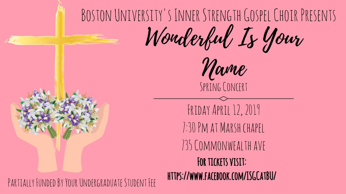 Got some exciting news! Our concert tickets are now available online! Visit this link: buisgcspring2019.eventbrite.com and if you bring more than 6 people, you can lower the cost of your ticket!! Have a blessed weekend!
