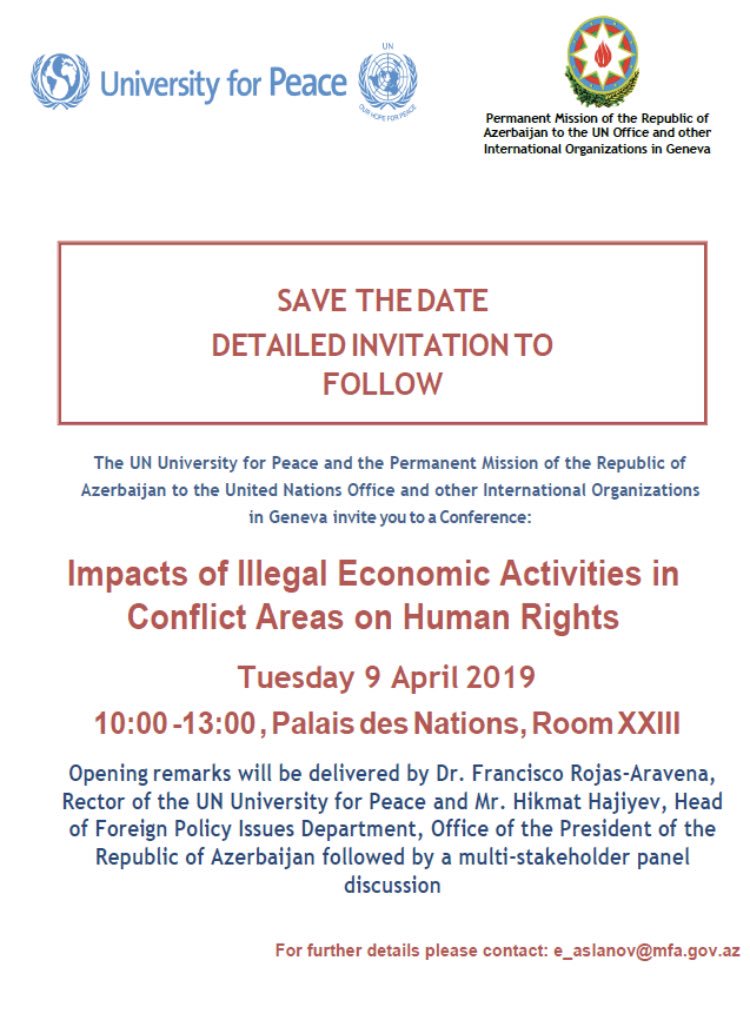 The Conference on “Impacts of Illegal Economic Activities in Conflict areas on #HumanRights” at @UNOG on April 9 will take stock of applicable international framework & discuss violations of #InternationalHumanRightsLaw & #InternationalHumanitarianLaw in conflict situations...