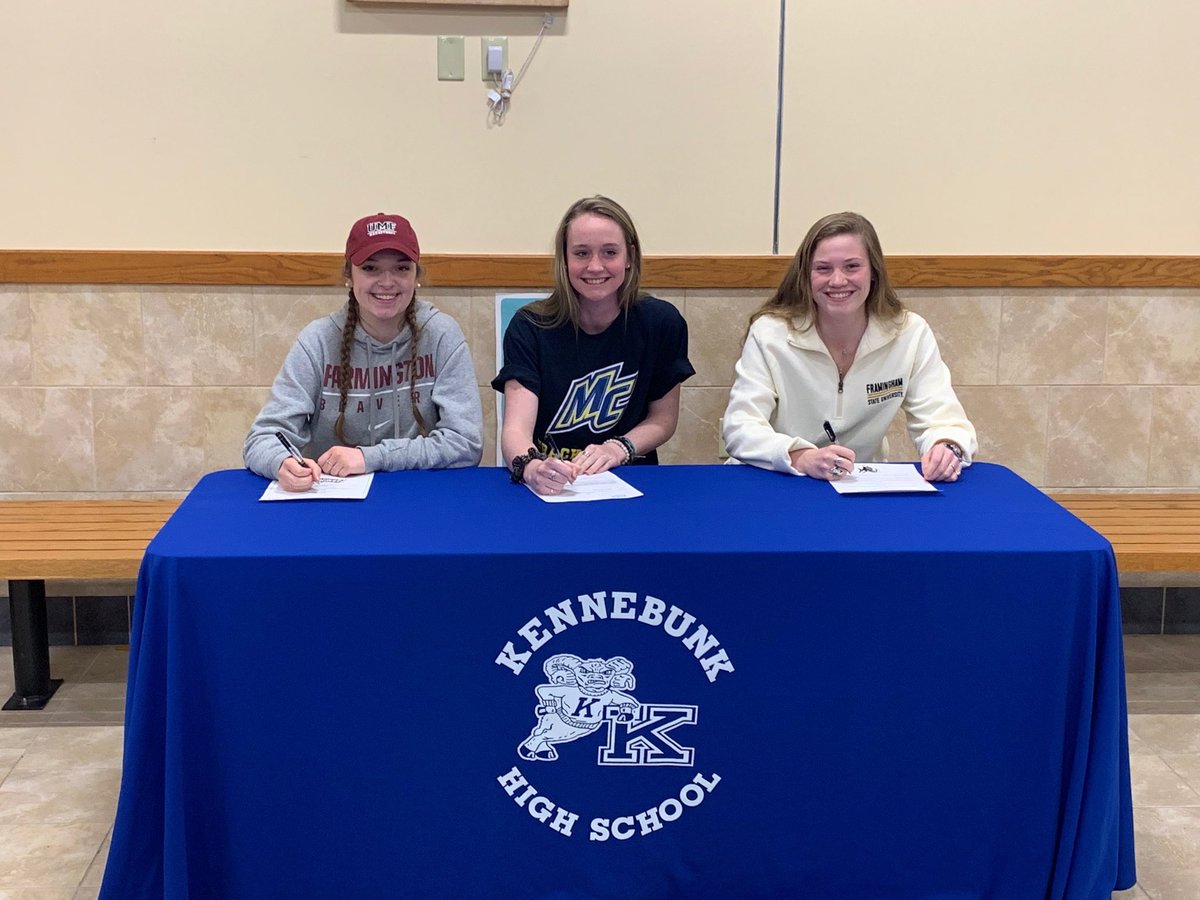 KennebunkAD's tweet photo. Congratulations to the Samantha Creech-UMaineFarmington(Basketball), Caitlin Wolff-Merrimack(Track), Grace Thompson-Framingham State(Field Hockey) on their Celebratory signings today. https://t.co/BdPuFlZNCf