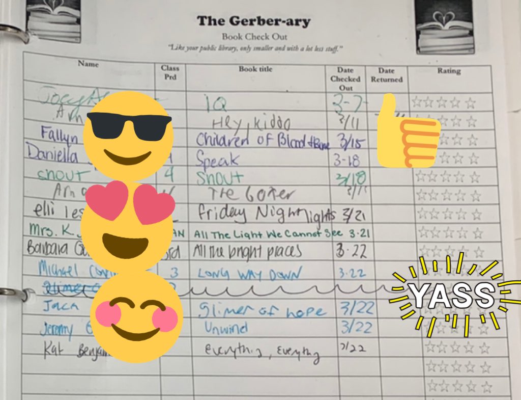 SabraGerber's tweet image. Following advice from my mentor @AndersonGL, @FremdEnglish students left for spring break today with reading plans, with books. (No homework.) #independentreading #booklove #highschoolreaders @ThisIsFHS #teachertakeover @ibizoboi @jenniferniven @AlanGratz