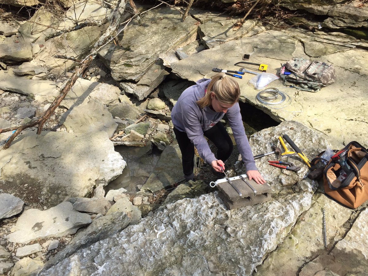 HamiltonCSWCD's tweet photo. The United Nations observes March 22 as #worldwaterday.  Our staff celebrated by deploying sensors in the Cooper Creek (Mill Creek watershed) to monitor low flows. https://t.co/drHedFVCSL