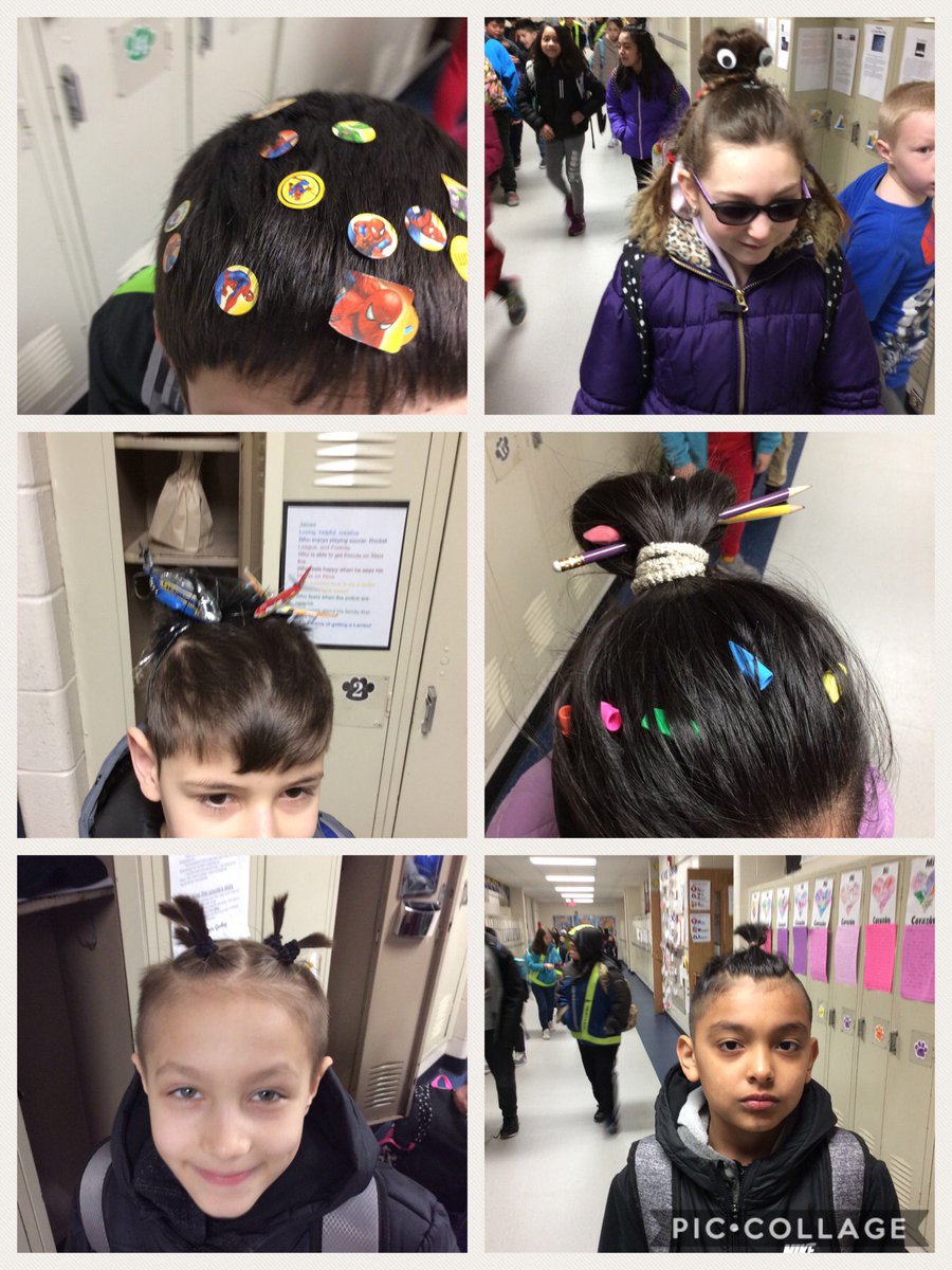AshlineKelly's tweet photo. Ss met their goal of 2,000 bones by showing #spikestyle and voted for crazy hair day! We challenged the Ss to be creative and you can see in the photos that they were very creative! Go Bulldogs! @RoyDeShane93 @CCSD93 https://t.co/2vH1hCjEPB
