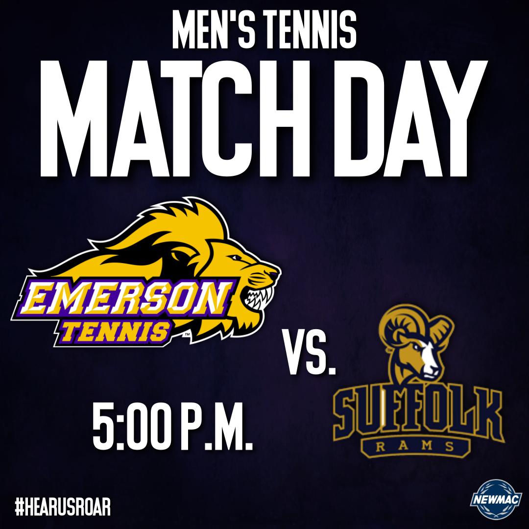 🎾 MEN'S TENNIS MATCH DAY 🎾

<a href="/TennisEmerson/">EmersonTennis</a> 🆚 <a href="/gosuffolkrams/">Suffolk Athletics</a> 
📍Cambridge, Mass. | Buckingham Brown &amp; Nichols School
⏰ 5:00 p.m.

#HearUsRoar 🦁