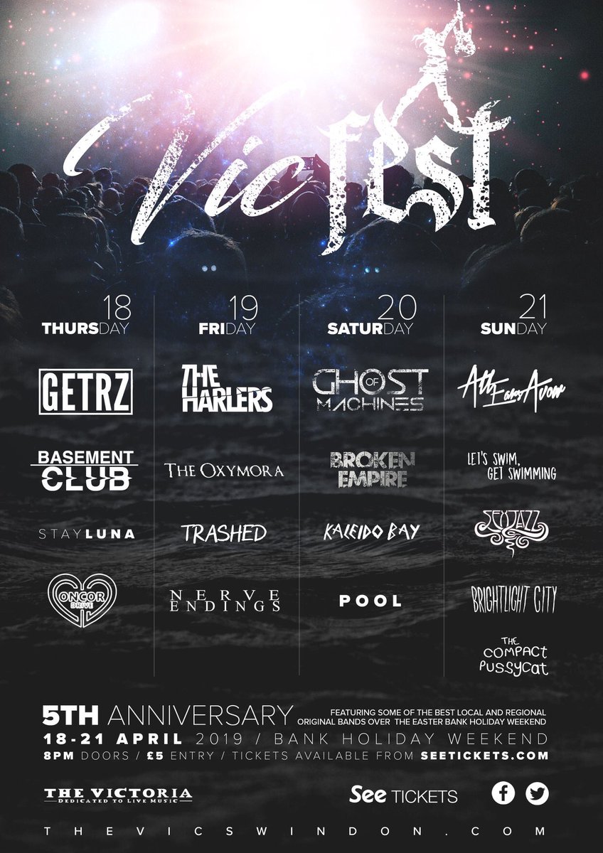 WE ARE EXCITED TO ANNOUNCE WE WILL BE HEADLINING THE FRIDAY OF VICFEST 2019!

SUPPORT FROM OUR GOOD FRIENDS THE OXYMORA ALONGSIDE TRASHED AND NERVE ENDINGS!

19th APRIL - THE VIC SWINDON

TICKETS £5 - TICKET LINK - seetickets.com/event/vicfest-…

SEE YOU ALL THERE!
TH 🖤
