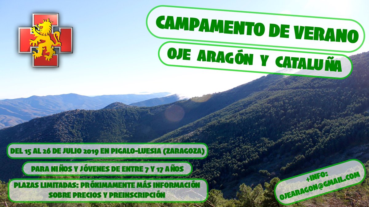OjeAragon's tweet photo. Os presentamos el Campamento de verano 2019 de OJE Aragón que junto a nuestros compañeros del Hogar Laies de Cataluña disfrutaremos de unos días en la bonita localidad de Luesia (Aragón).
¡Id preparando las mochilas que ésto llega pronto!
Más adelante más informacion. https://t.co/WvMGHahhnq