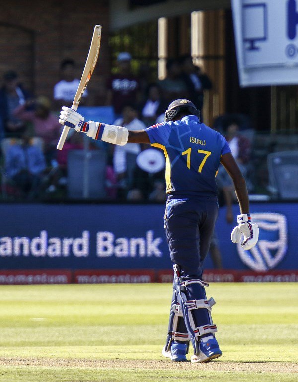 OfficialSLC's tweet photo. Isuru Udana register his maiden T20I fifty! #SAvSL https://t.co/wUBL4XxT7d