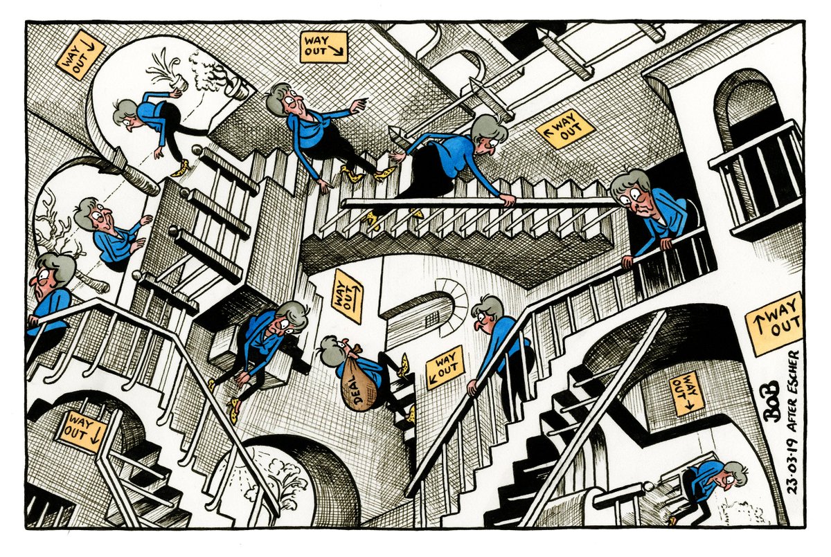 Telegraph's tweet image. There's no way out for #theresamay in another brilliant Telegraph cartoon by @bobscartoons #brexit