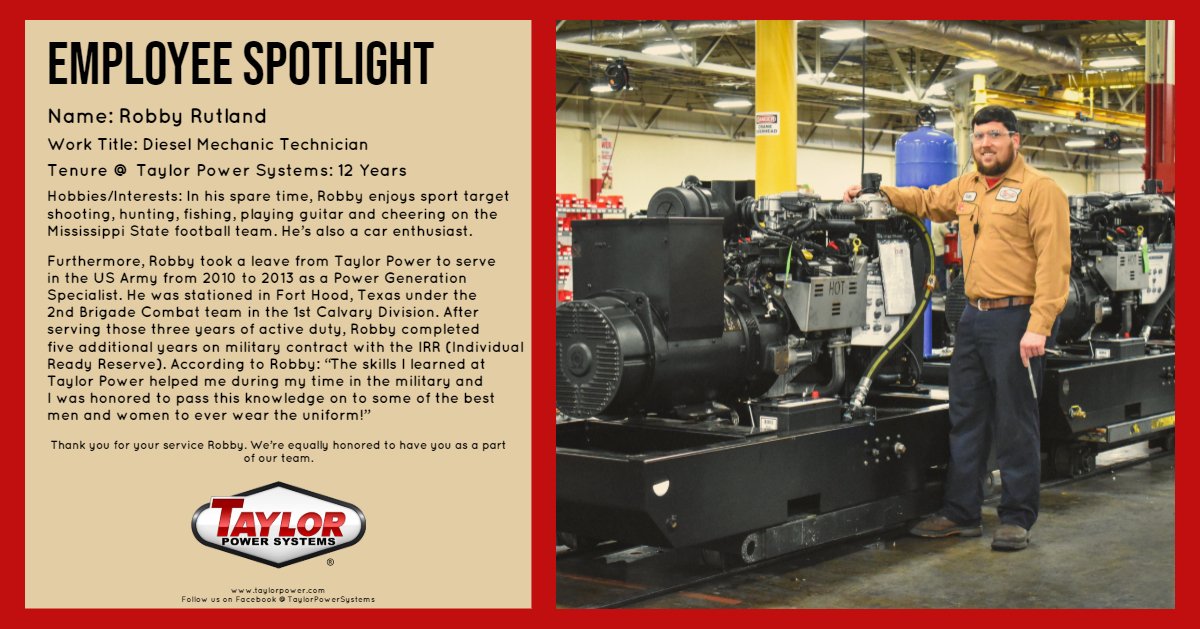 TaylorPowerSys's tweet photo. TAYLOR POWER EMPLOYEE SPOTLIGHT:

Robby Rutland https://t.co/jVzhuGkKdC