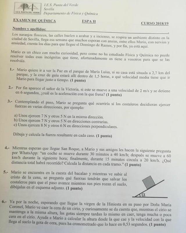 elllamadorcsr's tweet photo. Examen de física del Instituto Punta del Verde de Sevilla https://t.co/ZguyIybyeU