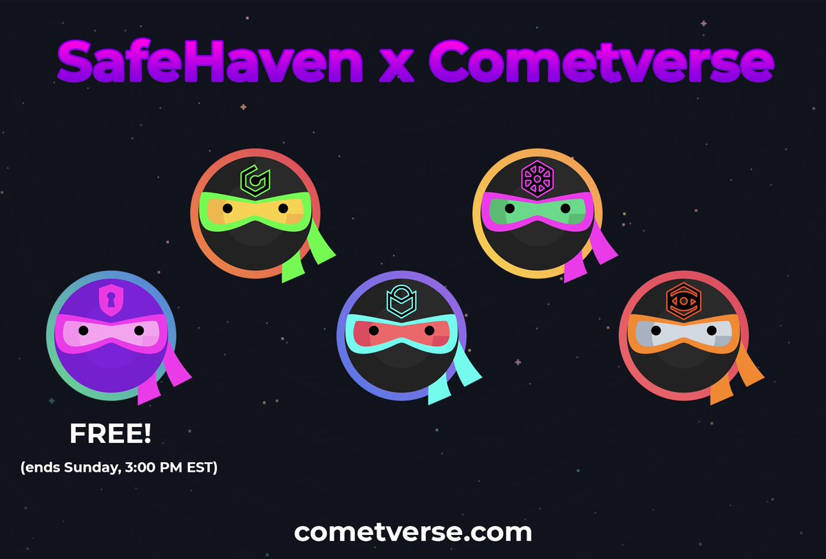 SafeHavenio's tweet photo. Join Safe Haven in the #CometVerse with these awesome $SHA masks! Reply with pic of your comet avatar+id to get yours! ☄️

Check out the marketplace at https://t.co/Jln4rBHWik to participate in the Node Mask auctions!

Follow @cometpowered for more info.

$SHA #cometpowered #NFT https://t.co/SzNGv68URE