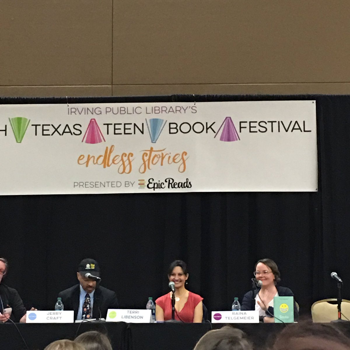 Jerry Craft (New Kid), Terri Libenson (Positively Emmie), and RAINA TEGEMEIER (Sisters, Smile, Drama, Ghosts, The Babysitters Club graphic novels)!! You can see them tomorrow at the North Texas Teen Book Festival for free! ED <a href="/NTTBFest/">North Texas Teen Book Festival</a> <a href="/GriffinMSGators/">Griffin MS</a>