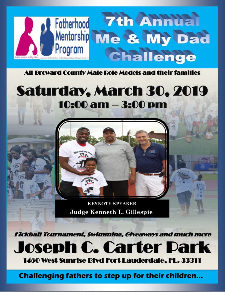 HMHB_Broward's tweet photo. Calling ALL dads and father figures!
Our Fatherhood Program 7th Annual Me & My Dad Challenge is NEXT Saturday, March 30th! We hope to see you all there! To register click this link https://t.co/zdkE0Fi4OC
#FatherhoodProgram #MeAndMyDadChallenge #BrowardCounty https://t.co/2BRCl4Pl8o