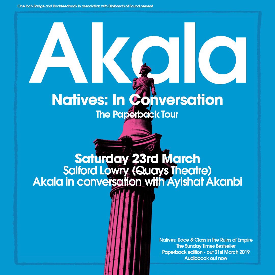 An honour to be in conversation with polymath, intellectual powerhouse, and one of my earliest inspirations, <a href="/akalamusic/">Akala</a> in Manchester &amp; London this weekend. 

We’ll be talking all the social tings dem.
