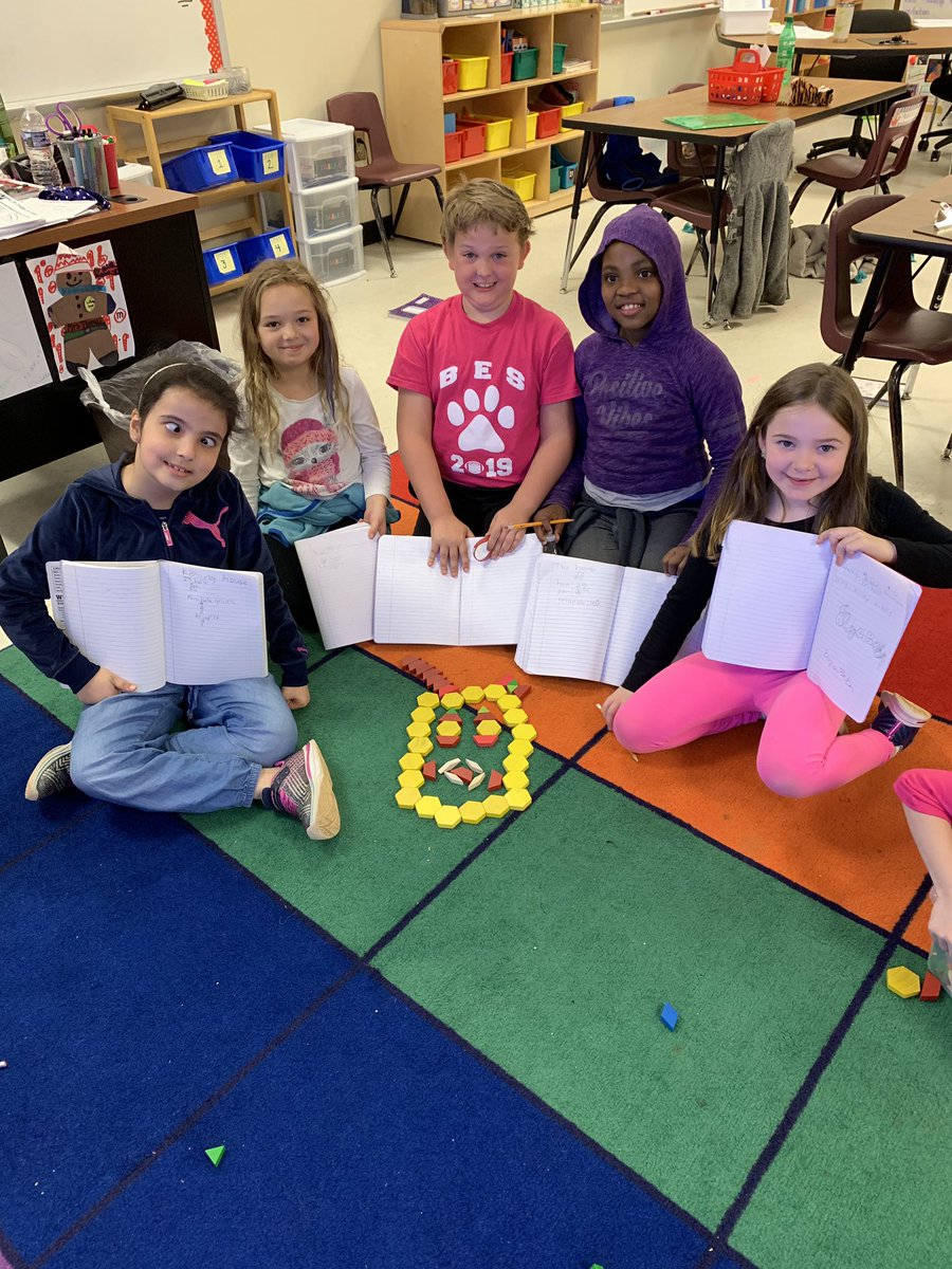 emilythomas0817's tweet photo. We had a {shape}erific time in math today! The students had to come up with a design with tangrams and explain what shapes were used as well as how many sides and vertices each shape had!  @bakerelembears @TiffanyHourigan @blairhivey @AlisonBroughto1 https://t.co/E7KpEpWgpW