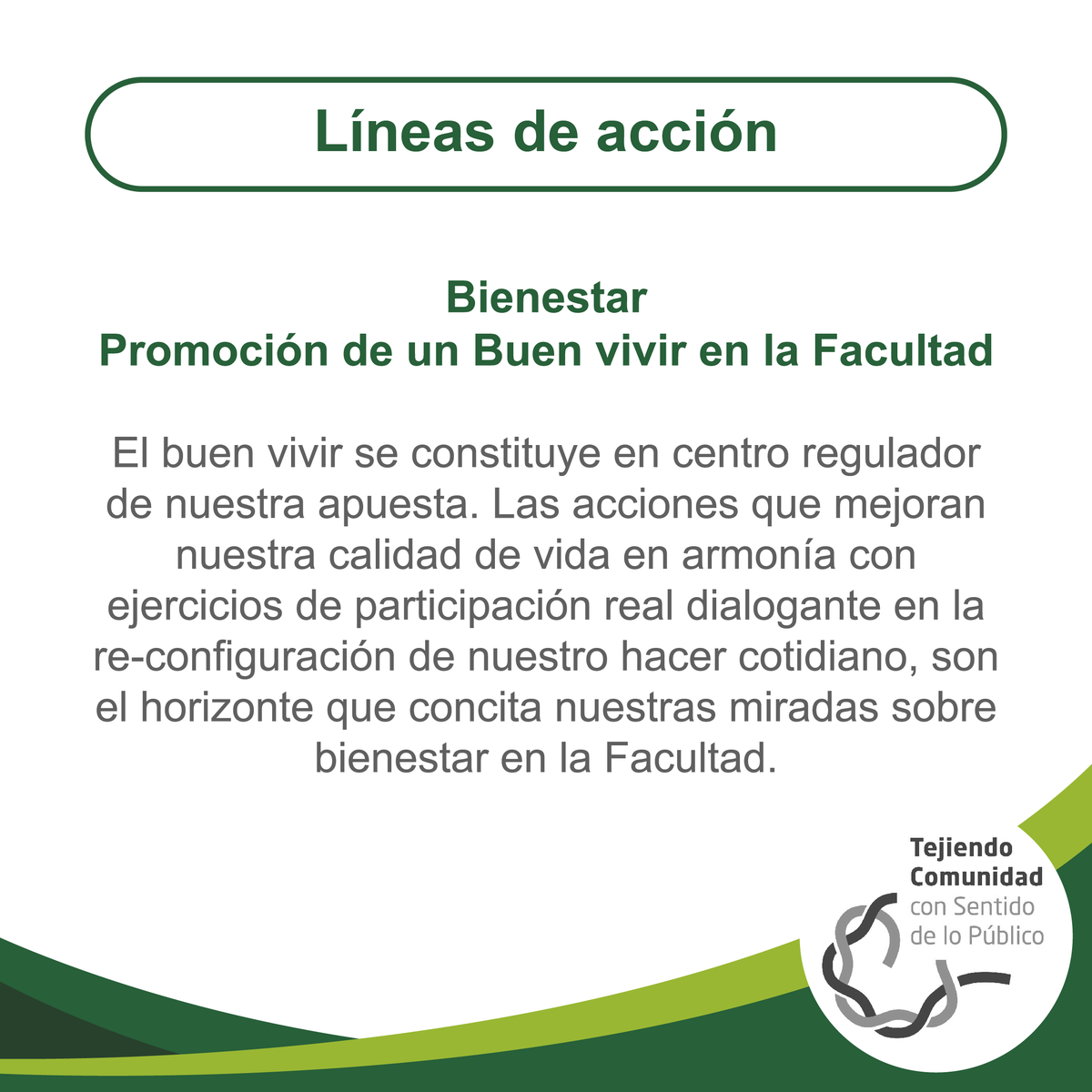 Seis líneas descritas viabilizan las premisas de la propuesta hacia la construcción de las iniciativas que las materializan de manera dialogante. Conoce más sobre cada una en ow.ly/s9Qm30o7EE7