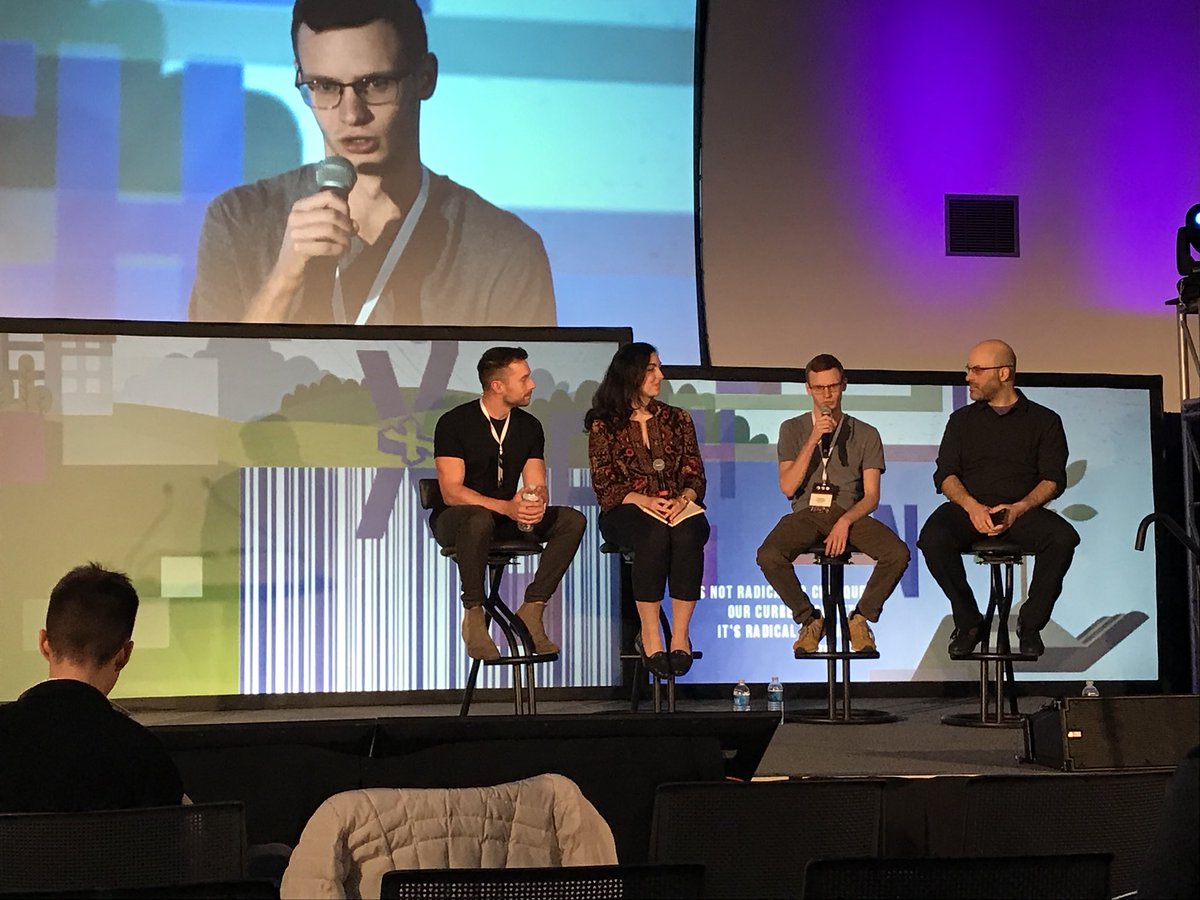 DisruptionJoe's tweet photo. #RadicalxChange so a catalyst to solve old problems through a new lens. These four chapter leaders representing Detroit, Seattle, Universities, and Moscow are discussing practical experimentation of new mechanisms like #quadraticvoting. @RadxChange https://t.co/UrBFT94XPV