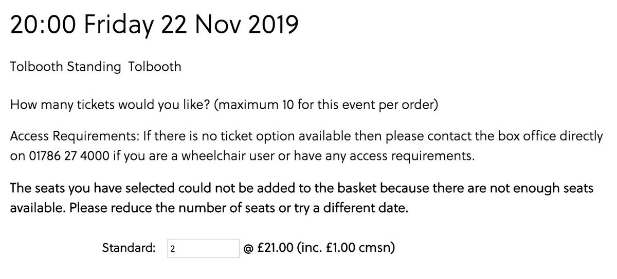scottmacd's tweet photo. @ollyknights There's only 1 single ticket left for your Stirling show... meaning I cant take my superfan wife @leeloppy through for the gig - so devastating! https://t.co/3VInTtf8rl