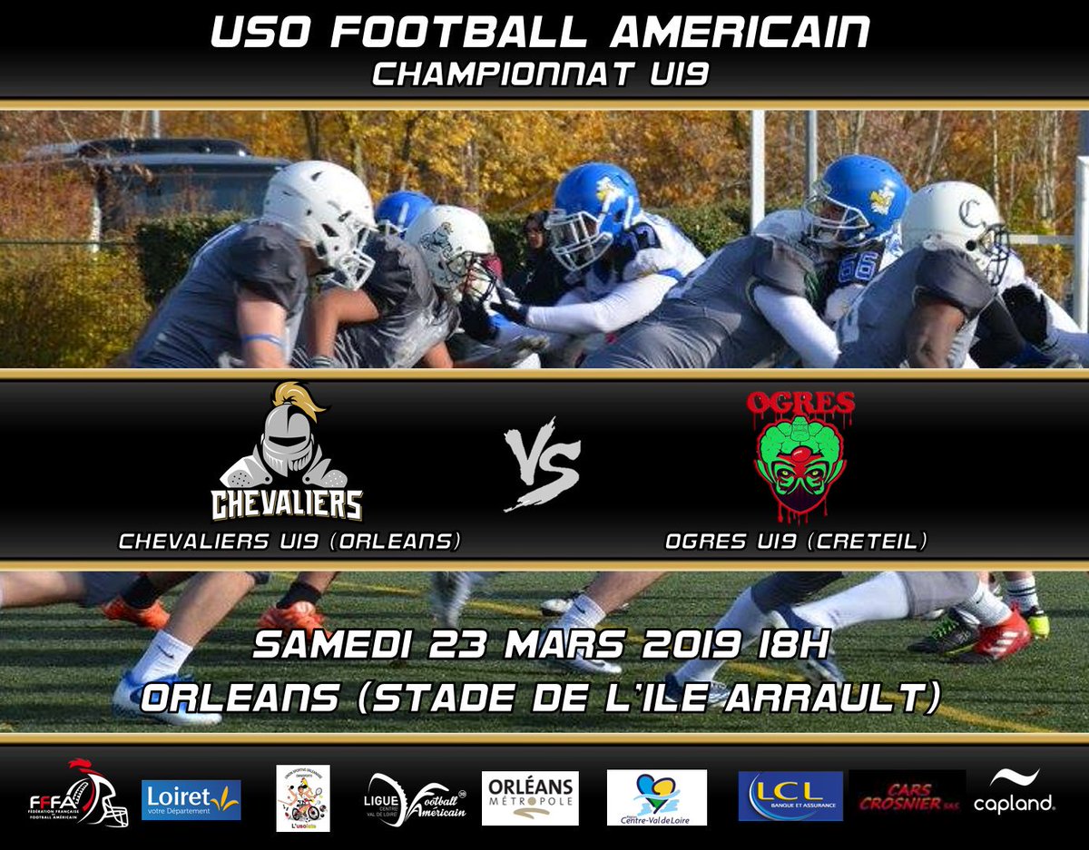 Les <a href="/ChevaliersOrl/">Chevaliers d'Orléans</a>  U19 reçoivent ce samedi à 18h les Ogres de Créteil à l'Hippodrome de l'Île Arrault.