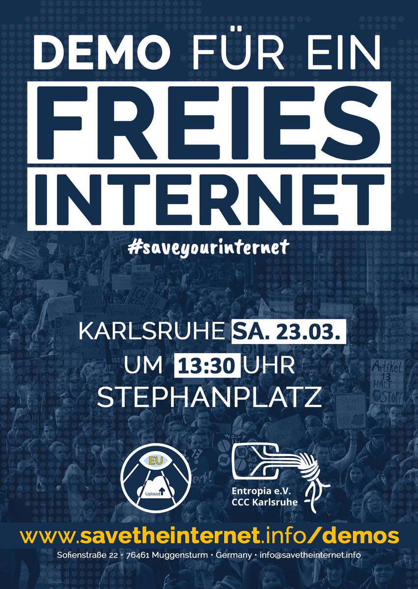 Karlsruhe! Samstag 13.30 Uhr - Stephanplatz! #Artikel13Demo #Karlsruhe #Savetheinternet