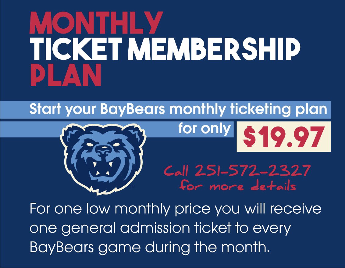 Mobile_BayBears's tweet photo. Our Day 13 giveaway is a big one! 

On our Facebook page, we are giving away one monthly ticket membership! This means the winner will have a membership pass to EVERY BayBears home game at Hank Aaron Stadium for the Farewell Season absolutely FREE!

#15DaysOfGiveaways #Day13 https://t.co/ogz5UECCTl