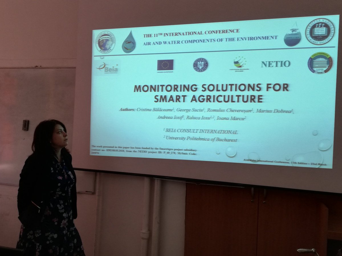 Cristin08009127's tweet image. @Cristin08009127 ,participated at the Air &amp;amp; Water conference onMarch 22-24, Cluj, Romania , and presented the article &quot;Monitoring sollutions for Smart Agriculture&quot;. @upb1818 ,@beiaconsult ,@GeorgeSuciuG ,@SmartAgro_NETIO