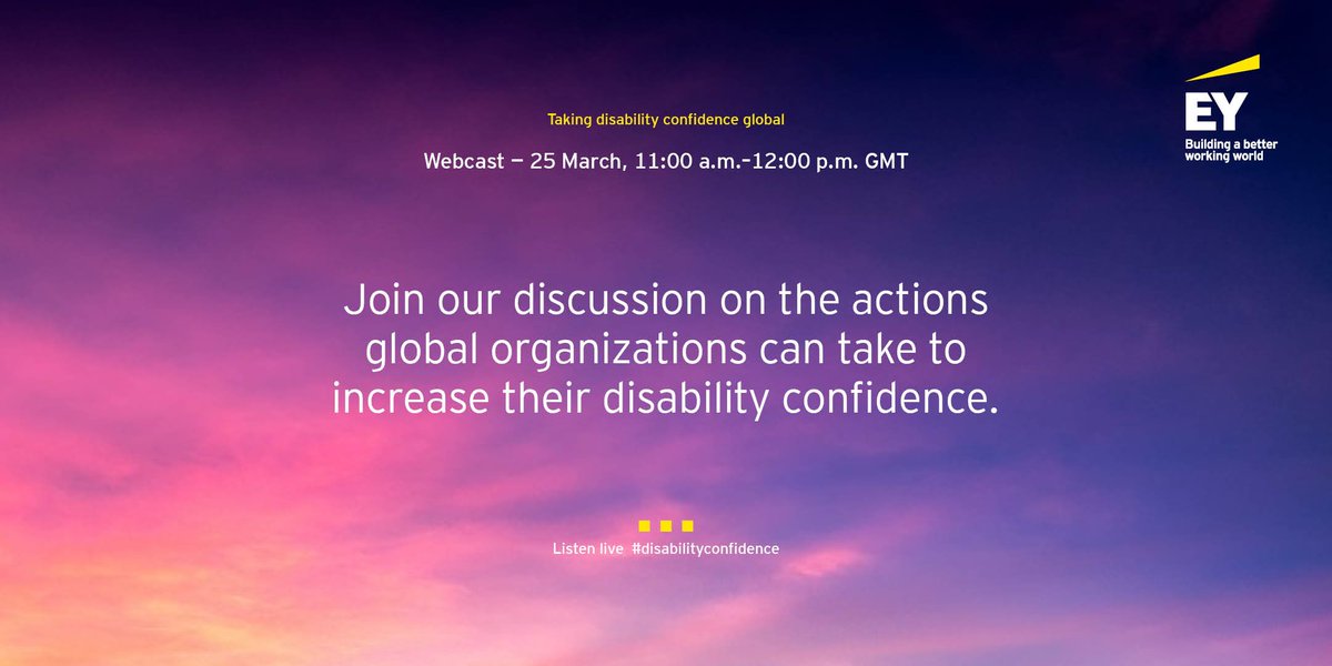 KTwaronite_EY's tweet image. #TGIF! What are the key drivers shaping #DisabilityConfidence within global organizations?  Find out on our @EYnews webcast on March 25th: go.ey.com/2WzbtZJ #BetterWorkingWorld #inclusion @FleurBothwick