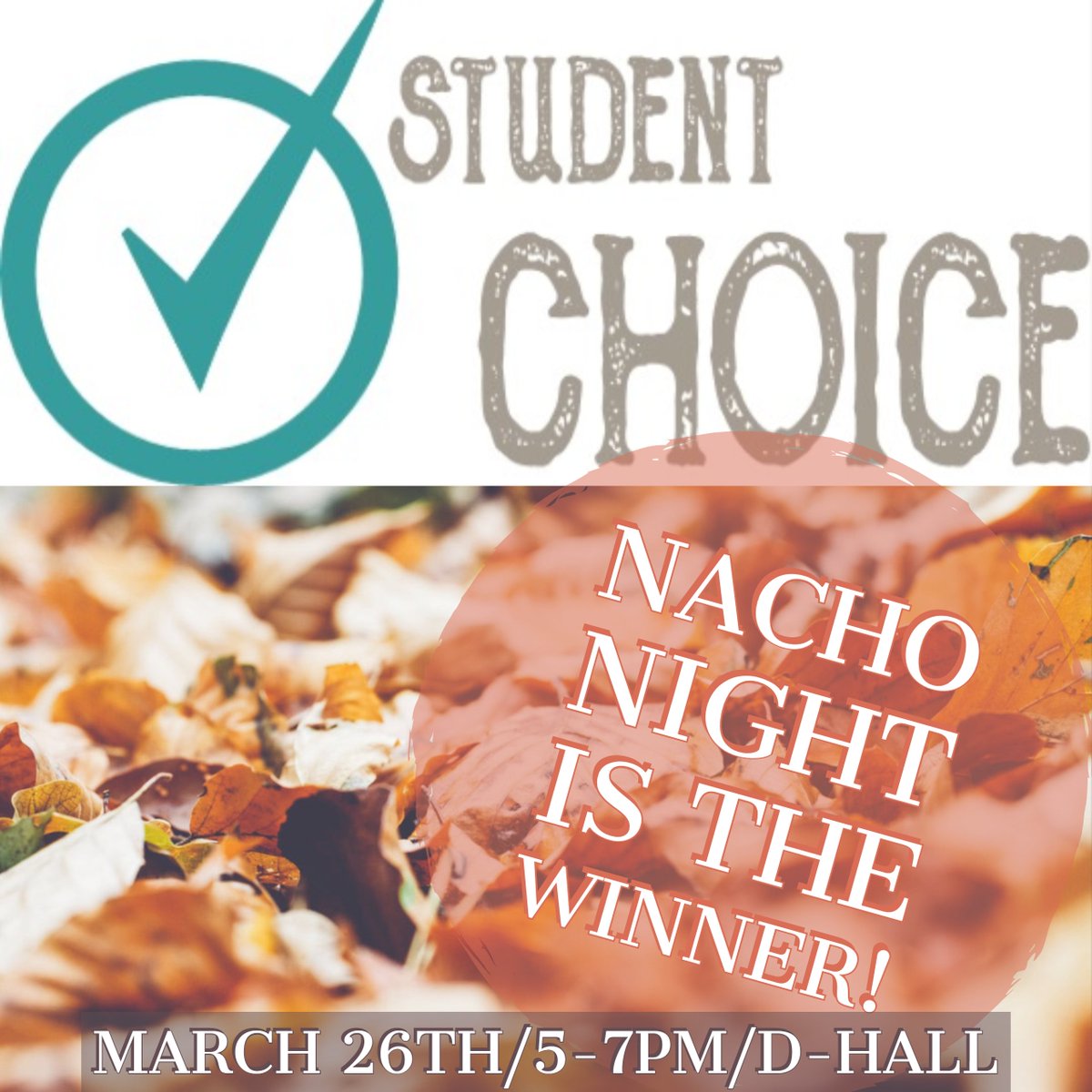 PC_EATS's tweet image. Nacho Night is this month's Student Choice Winner! See you all on Tuesday, April 26th from 5-7pm!