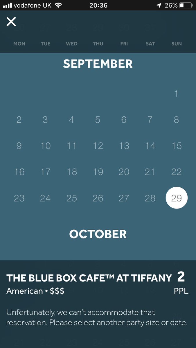 TraceyConnah's tweet photo. @resy my birthday is the 30th September it’s not on the booking app please help?#NYC#40thbirthday#breakfastattiffaneys https://t.co/KkX4v2I7Rt