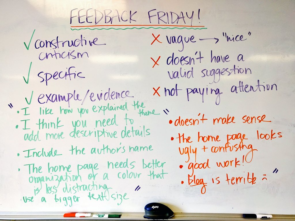 msjcollis's tweet photo. #FeedbackFriday w/ my #gradenine #English @JacobHespeler Do's &amp; don'ts &amp; 5mins x 8 blogs = 40mins of focused #fun //#blended #whyiteach https://t.co/hyApLtcZ5x