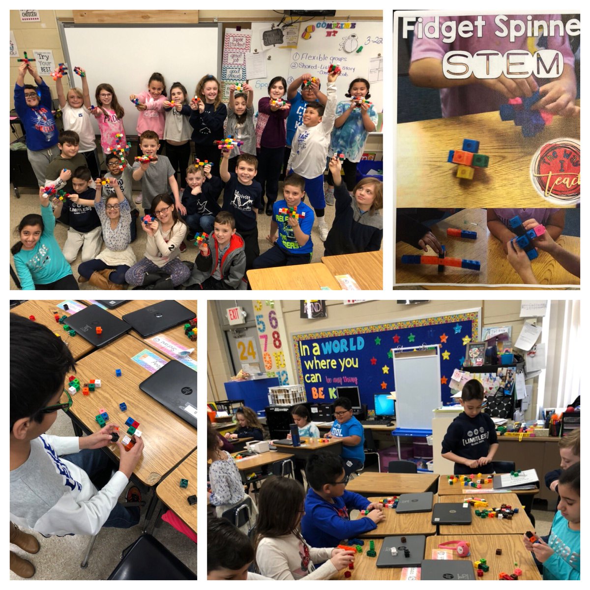 Using connecting cubes to make our own fidget spinners. <a href="/makersday/">Day Makers Event</a> <a href="/McDivittSchool/">Laurie Coletti</a>