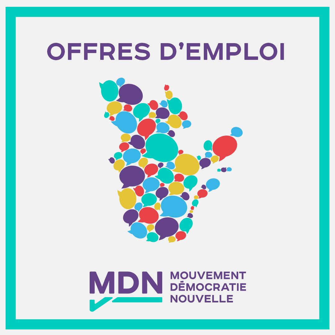 MDNinfo's tweet photo. Travaillez à la réforme du mode de scrutin au Québec! 

Le MDN recrute deux personnes pour outiller la population afin qu’elle participe activement au débat public des prochains mois!

Date limite: 25 mars
2 postes à pourvoir : https://t.co/lSn75MRdRx
#AssNat #polQc https://t.co/md8uDWgcKE