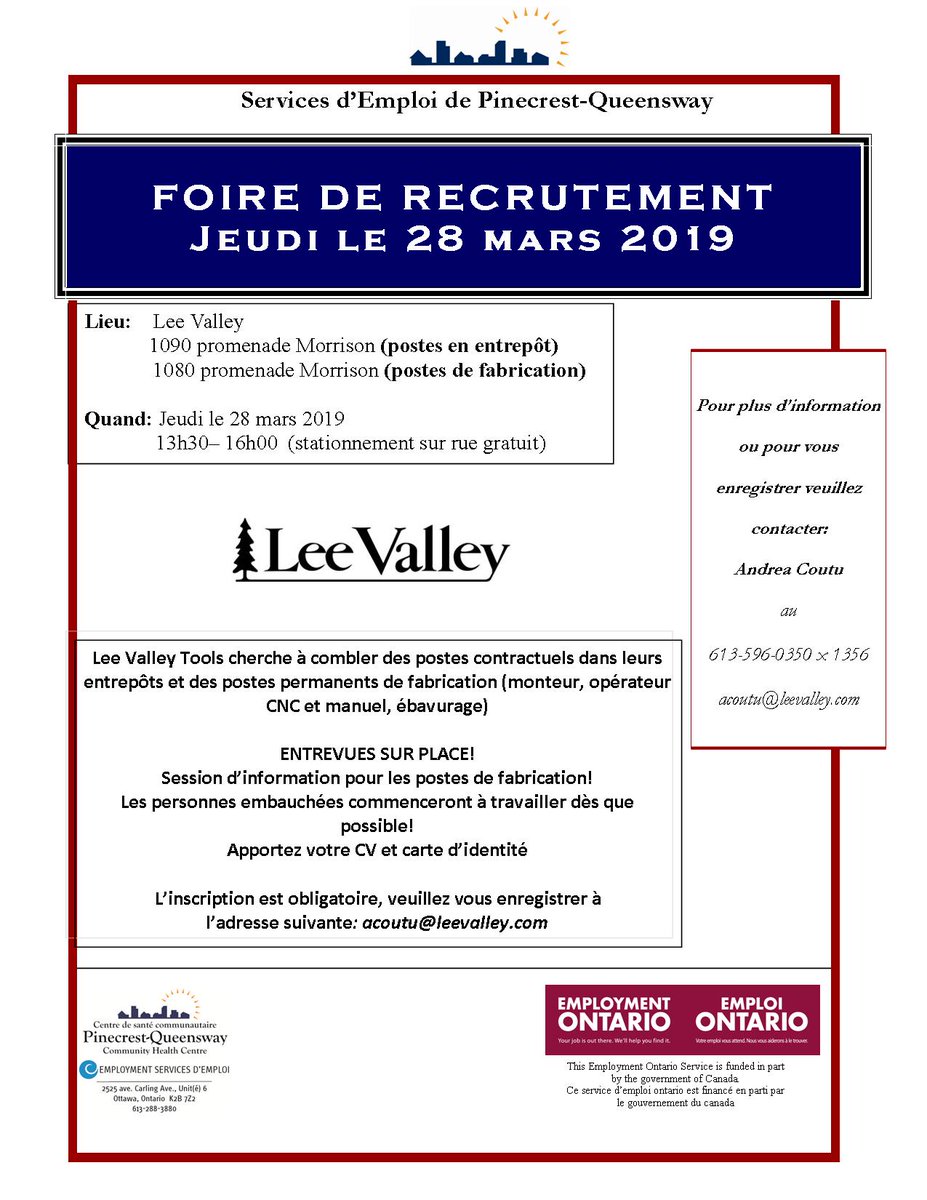 PQ_Employment's tweet photo. Mark your calendars for Lee Valley’s Hiring Event next Thursday, March 28th from 1:30 to 4! They will be conducting interviews on the spot for Warehouse and Manufacturing positions. Register now – details below! https://t.co/z44rfX5nBR