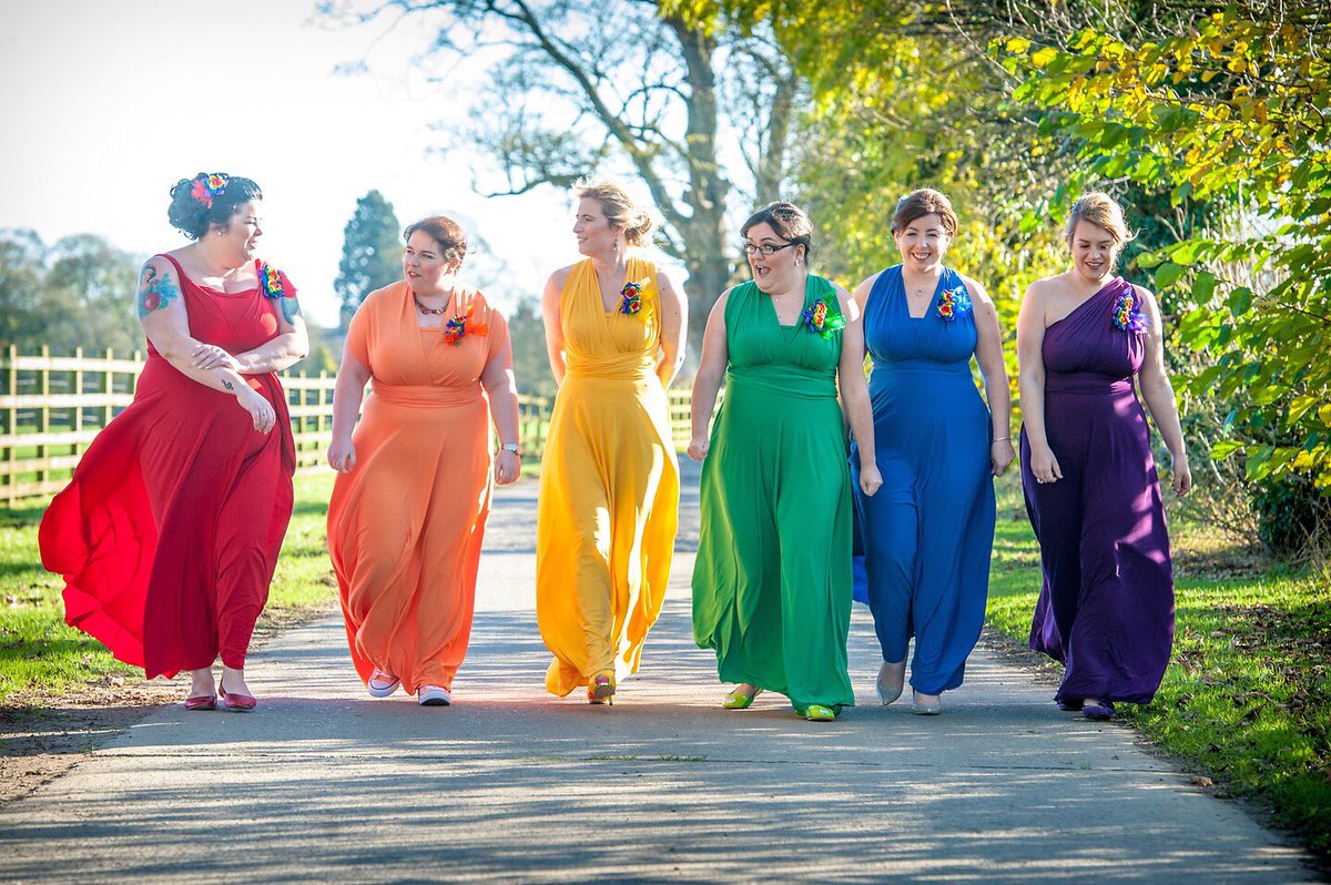 A blast of colour to light up today’s dreary overcast day, the bridesmaids from Karen &amp; Taran’s big day at #yorkshireweddingbarn last year #wedding #yorkshirewedding #bridesmaids #weddingday #weddinginspo