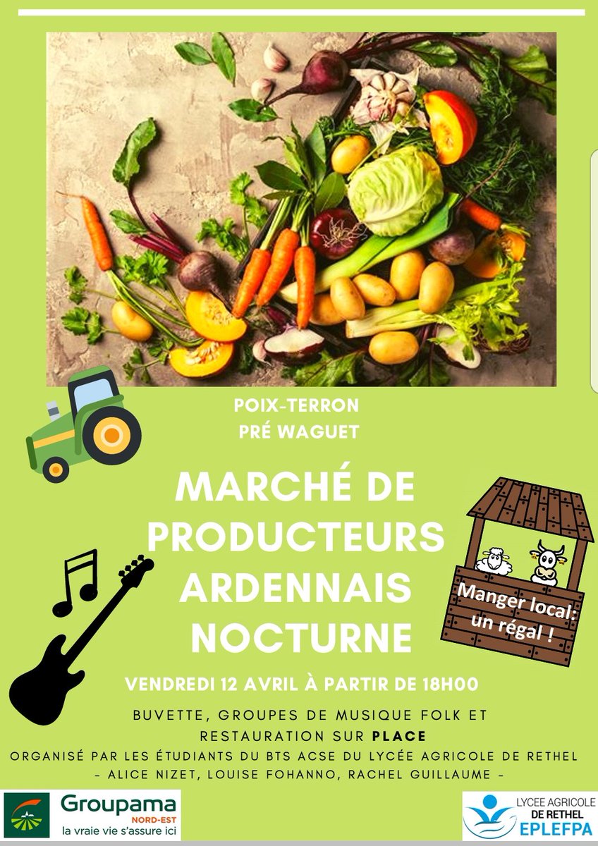 PoixTerron's tweet photo. Marché producteurs ardennais ~ Poix Terron ~ vendredi 12 avril à partir de 18h ~ animations musicales et restauration 
@UnionArdennais @cretesduweb @otcretes @cccpa08 @RVMARDENNES @RADIO8ARDENNES https://t.co/x6JUWYEpto