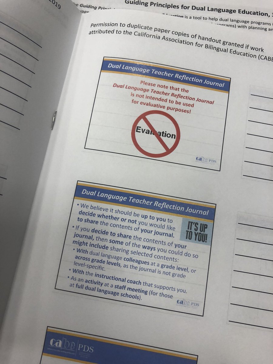 Amber73451914's tweet photo. 【Dual Language Teacher reflection  Journal】This can be used to help teachers create a personal space for their own improvement and reflection. Impressed ideas. #CABABILINGUSAL #cabe2019 #PeppdineTESOL #PeppGSEP https://t.co/EhxTcMQ1Cx
