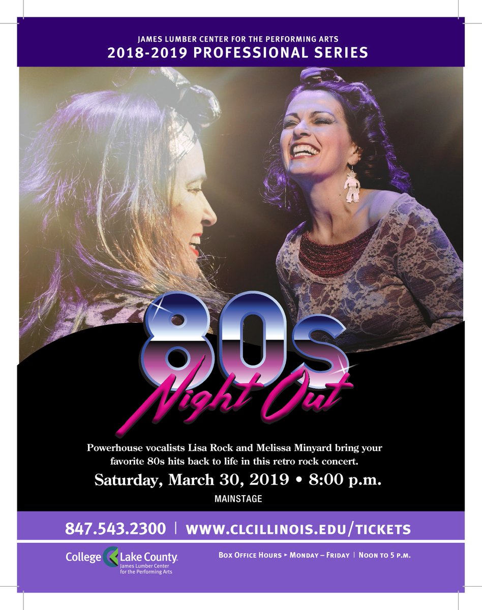 Ladies: put on your stirrup pantsl Fellas: grab your Members Only jackets!
The perfect date night awaits w/ the retro rock concert - 80s NIGHT OUT - on the JLC mainstage next Sat., March 30! Buy tix at clcillinois.edu/tickets