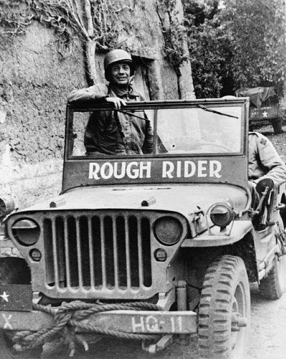 WW2Vehicles's tweet image. Brigadier General Theodore Roosevelt, Jr. in his Jeep &quot;Rough Rider&quot; near the front lines in Normandy, June 1944.