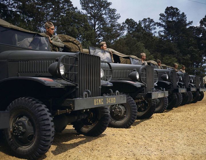 WW2Vehicles's tweet image. Marine motor detachment, New River, NC, 1942.